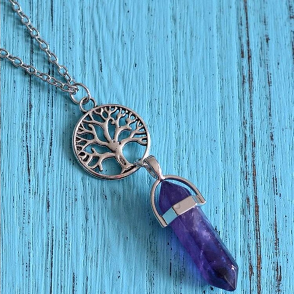 Stone Tree of Life purple hanging pendant necklace 🌿